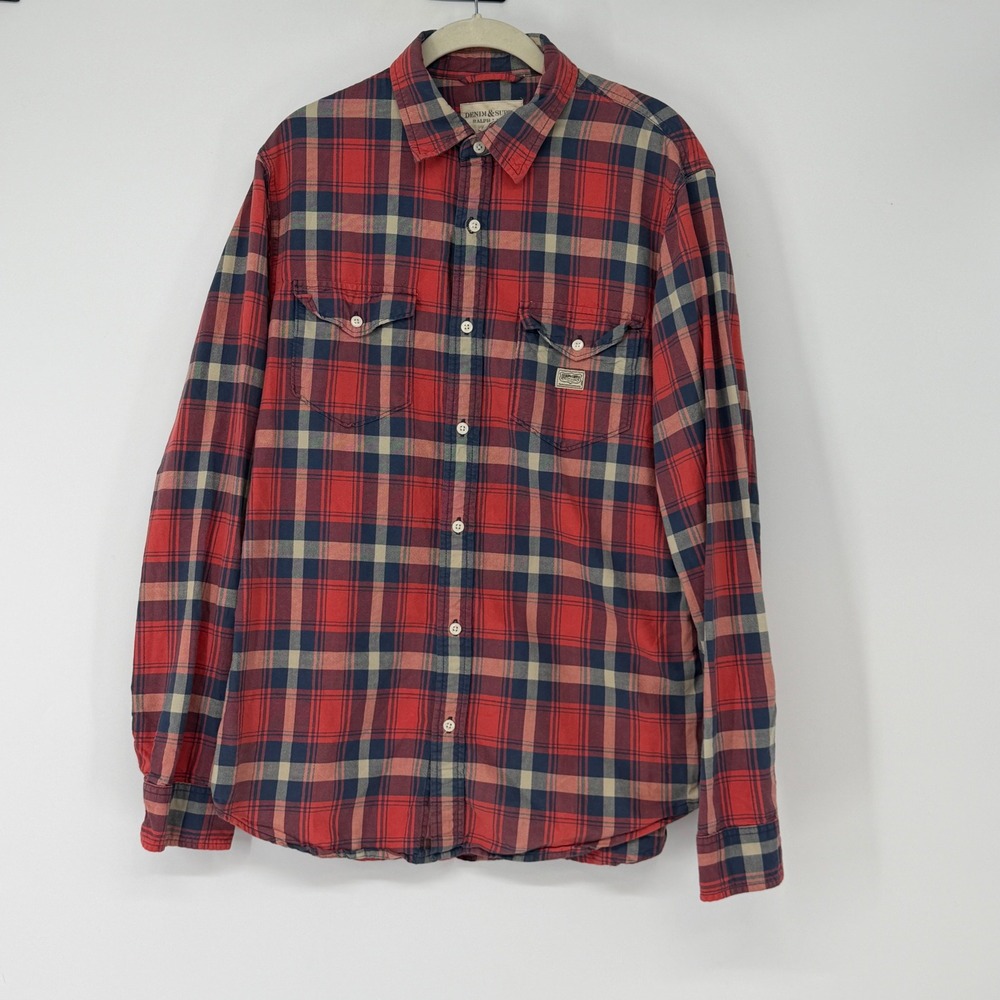 Denim & Supply Ralph Lauren Plaid Shirt Red Blue Cotton Button Up Large